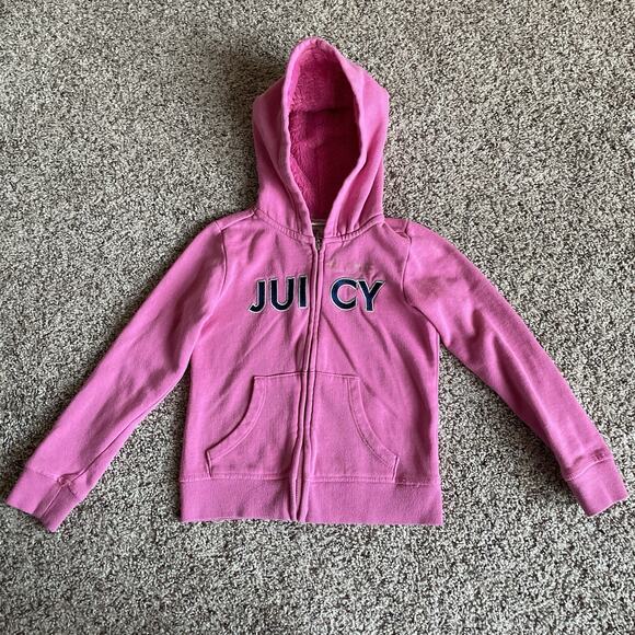 Juicy Couture Other - Juicy Couture Kids’ Pink Zip Up Hoodie Spellout Fuzzy Hood Size 6 Embroidered